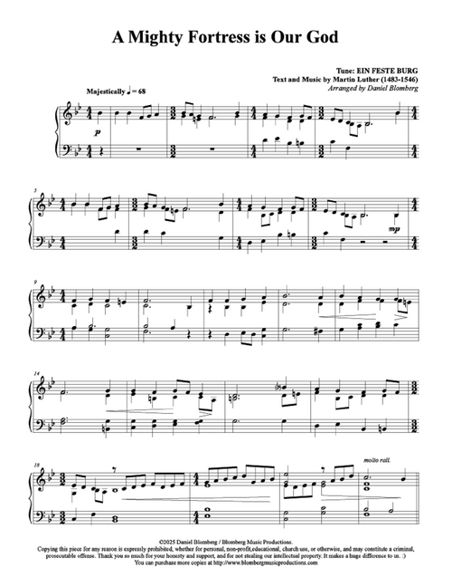 A Mighty Fortress Is Our God - arr. Daniel Blomberg (Piano Solo)