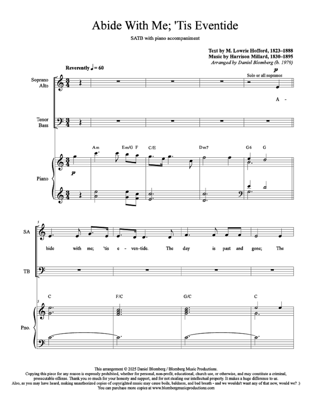 Abide With Me; 'Tis Eventide - arr. Daniel Blomberg (SATB)