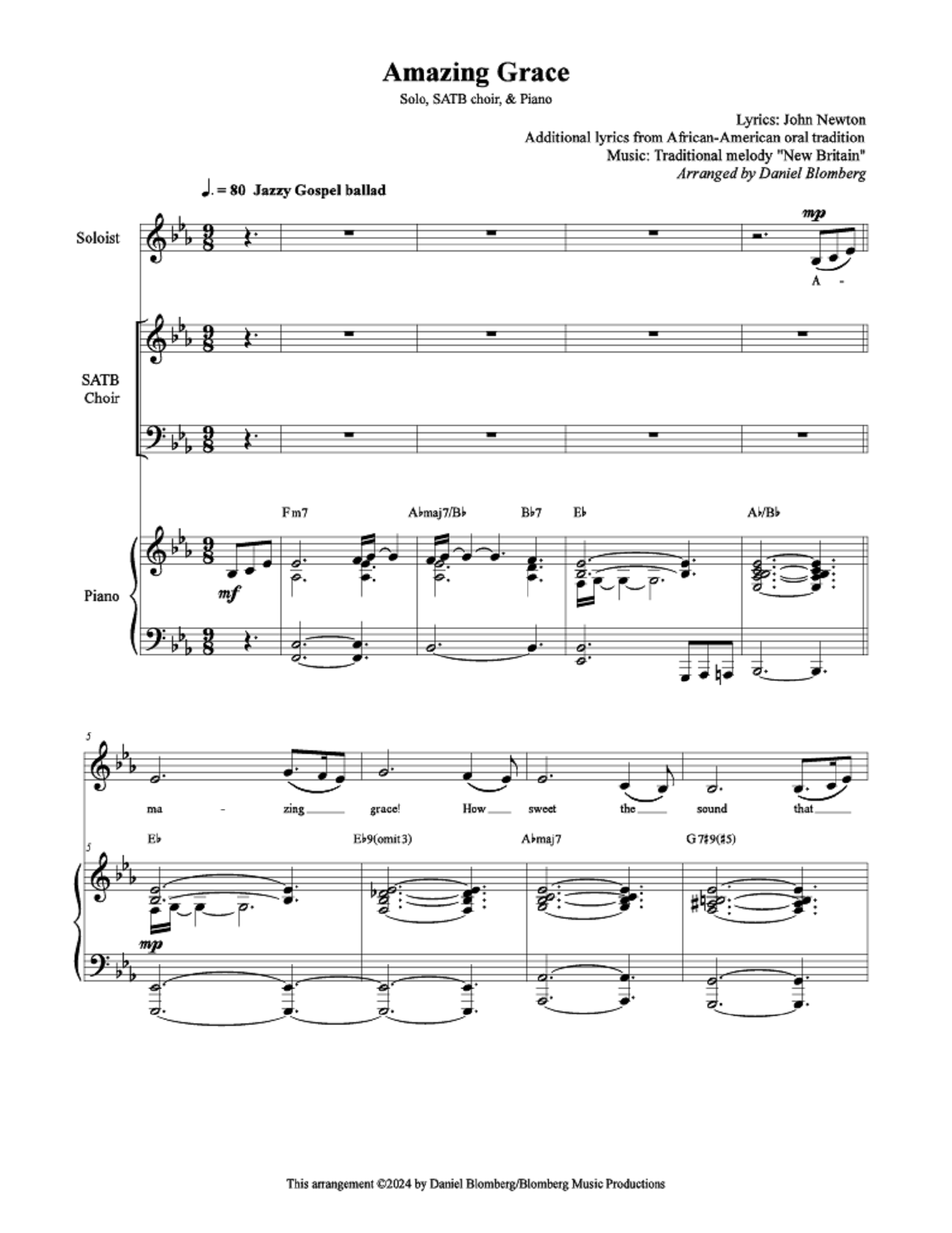 Amazing Grace - arr. Daniel Blomberg (Solo+SATB)