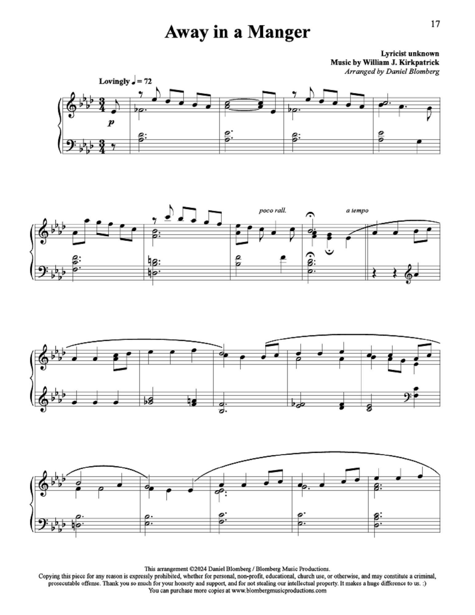 Away in a Manger - arr. Daniel Blomberg (Piano Solo)