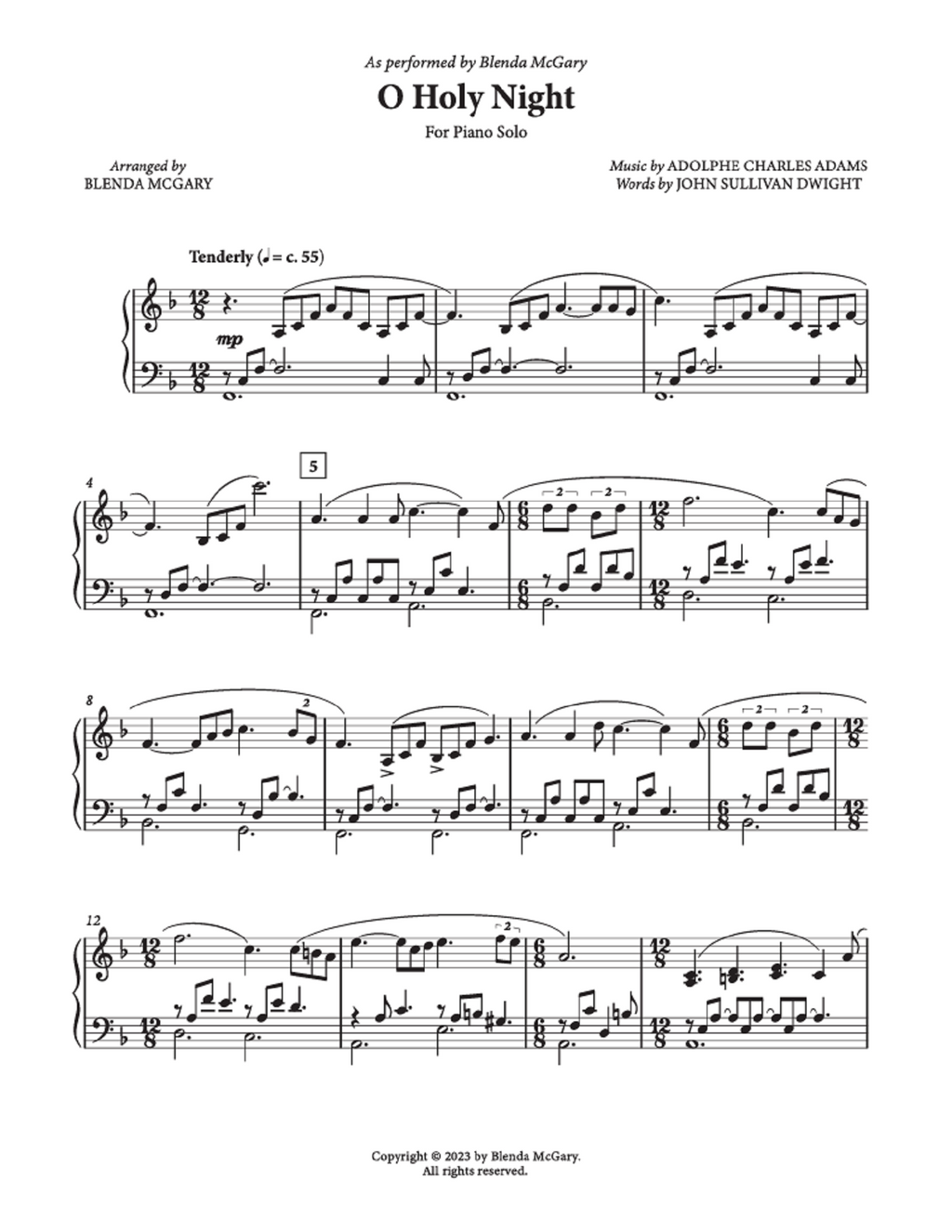 O Holy Night - arr. Blenda McGary (Piano Solo)