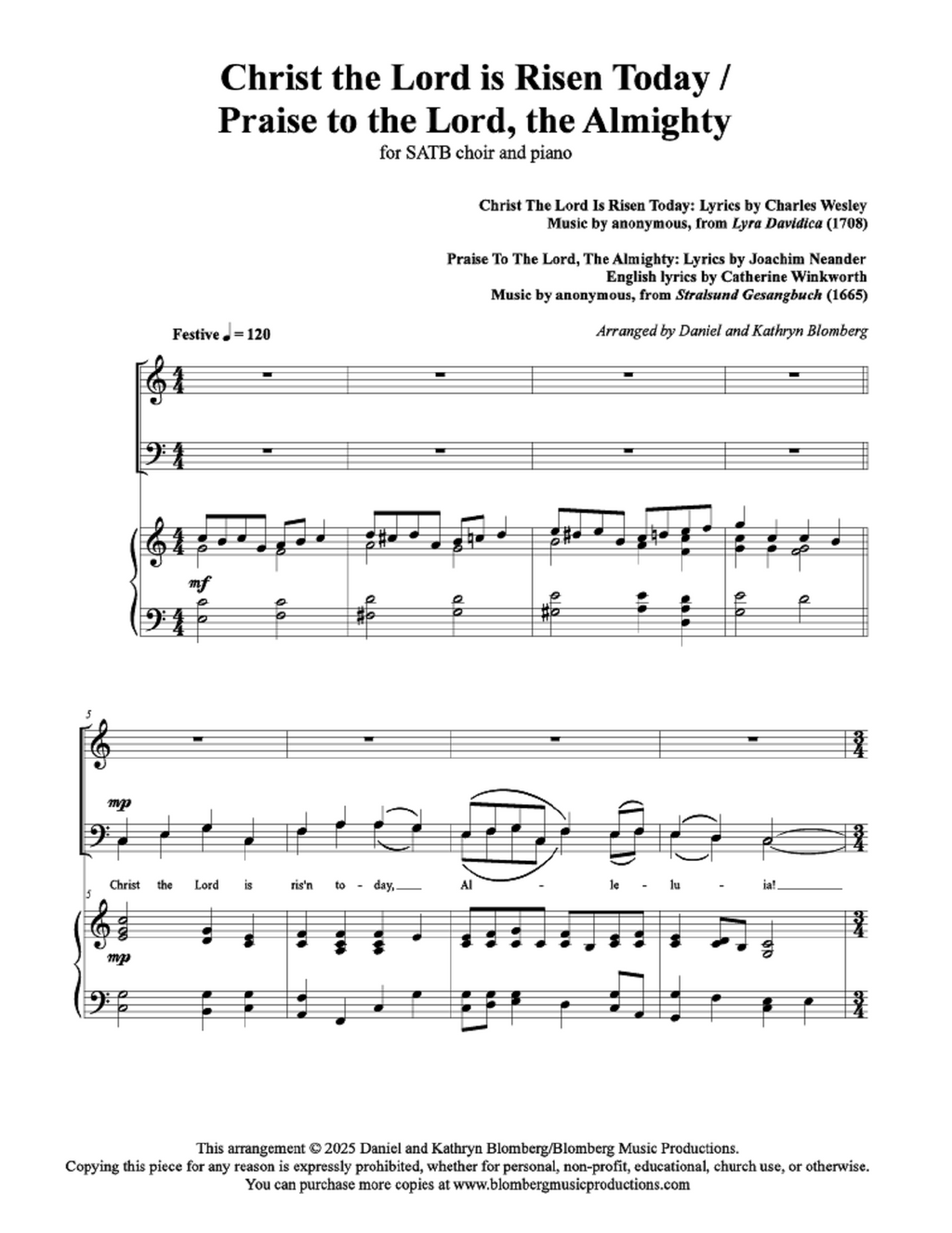 Christ the Lord is Risen Today / Praise to the Lord, the Almighty - arr. Kathryn and Daniel Blomberg (SATB)