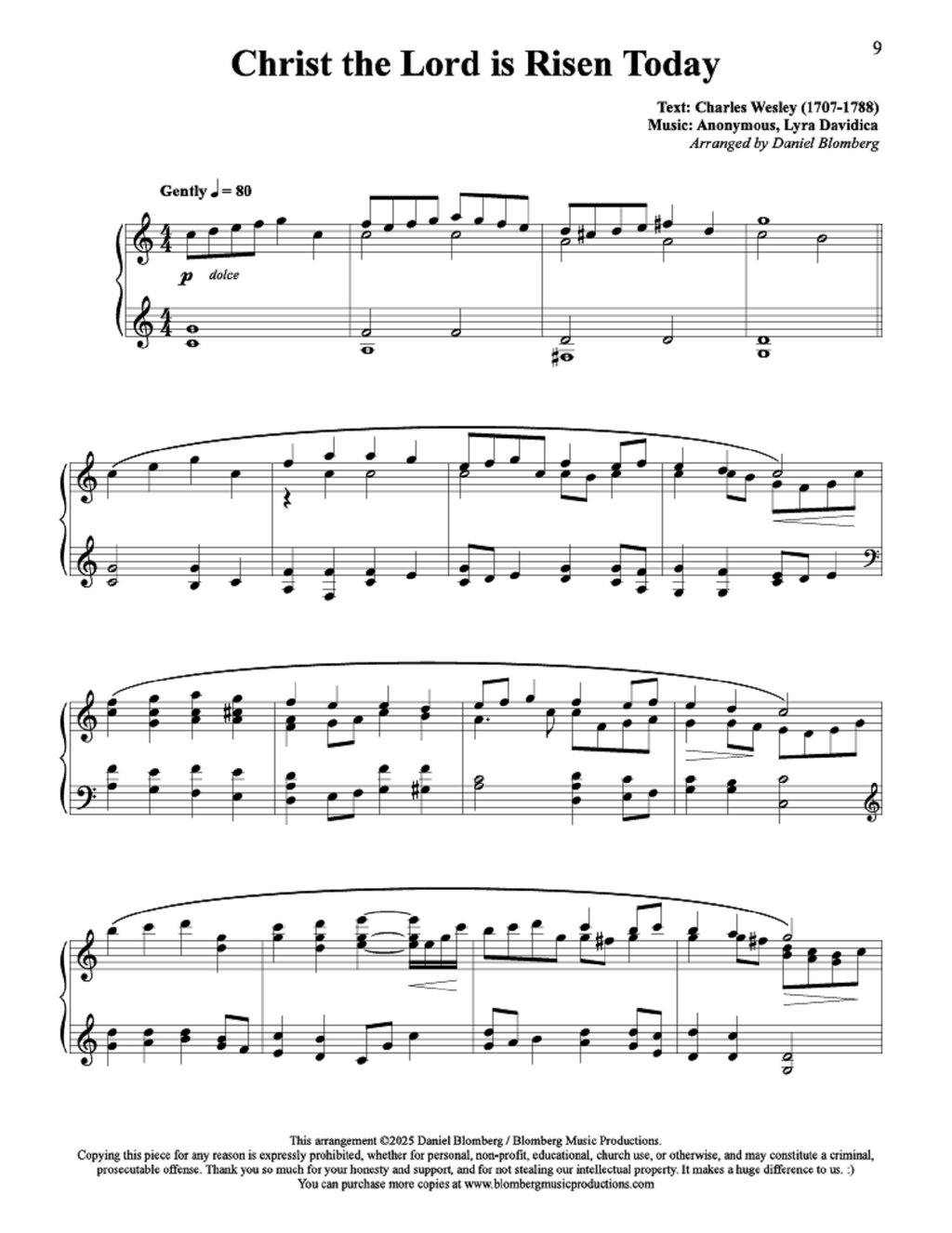 Christ the Lord is Risen Today - arr. Daniel Blomberg (Piano Solo)