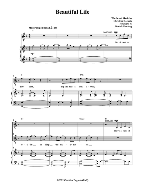 Beautiful Life - Christina Degazio (4 Vocalists, SATT)