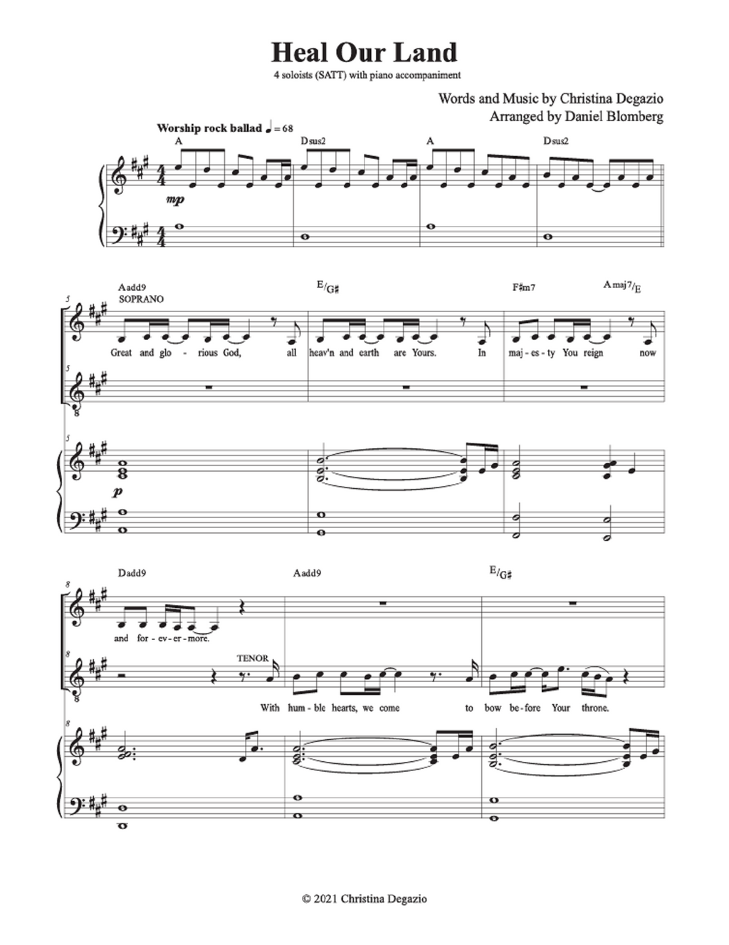 Heal Our Land - Christina Degazio (4 Soloists + SATT Choir)