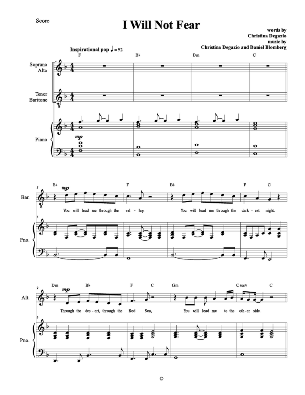 I Will Not Fear - Christina Degazio, Daniel Blomberg (4 Soloists + SATT choir)