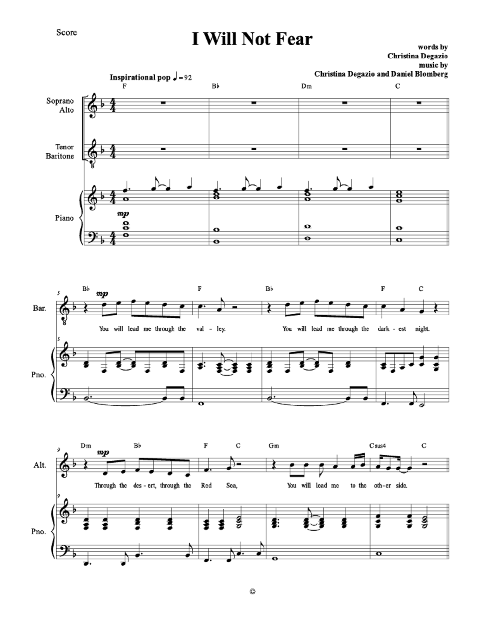 I Will Not Fear - Christina Degazio, Daniel Blomberg (4 Soloists + SATT choir)