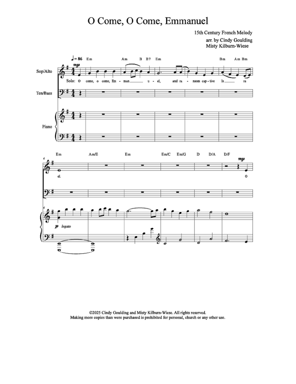 O Come, O Come, Emmanuel - arr. Cindy Goulding, Misty Kilburn-Wiese (SATB)