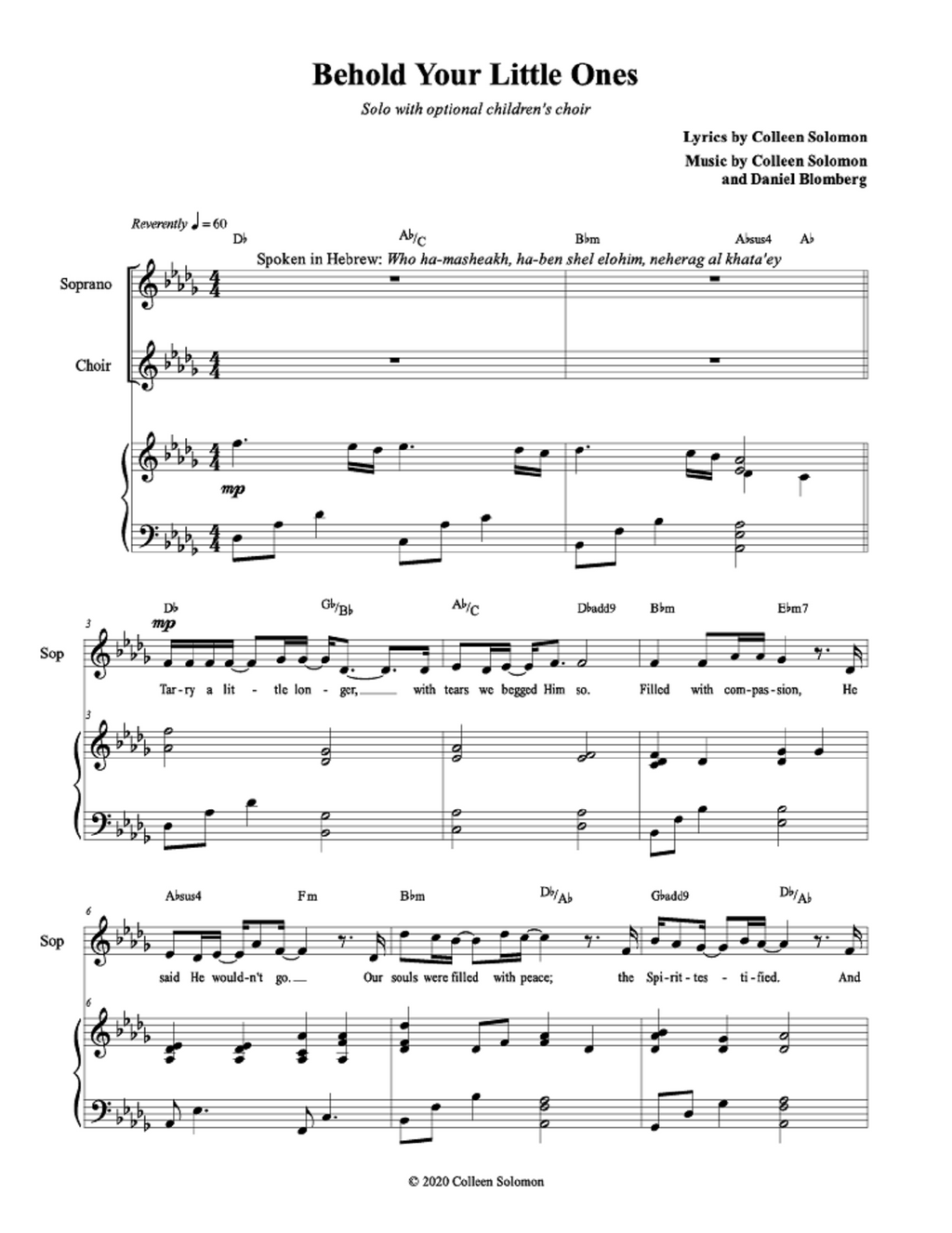 Behold Your Little Ones - Colleen Solomon, Daniel Blomberg (Vocal Solo with optional Children's Choir)