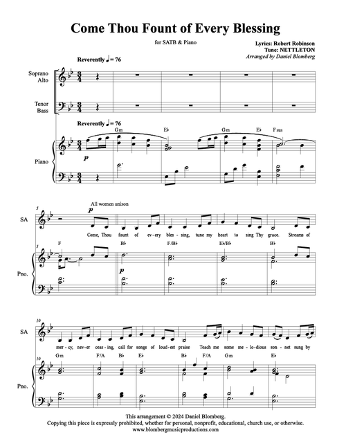 Come Thou Fount of Every Blessing - arr. Daniel Blomberg (SATB)