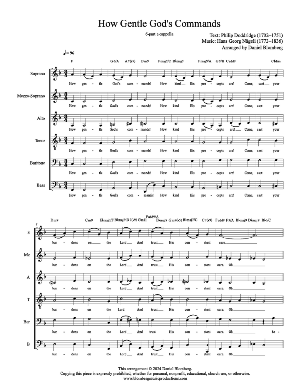 How Gentle God's Commands - arr. Daniel Blomberg (A cappella SSATBB)