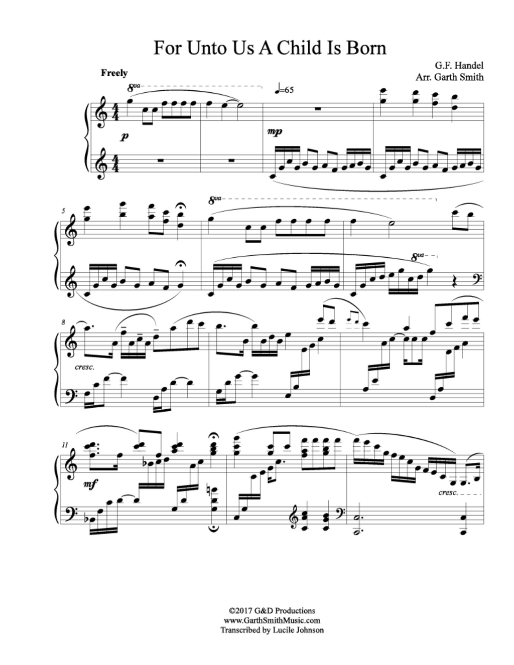 For Unto Us a Child is Born - arr. Garth W. Smith (Piano Solo)