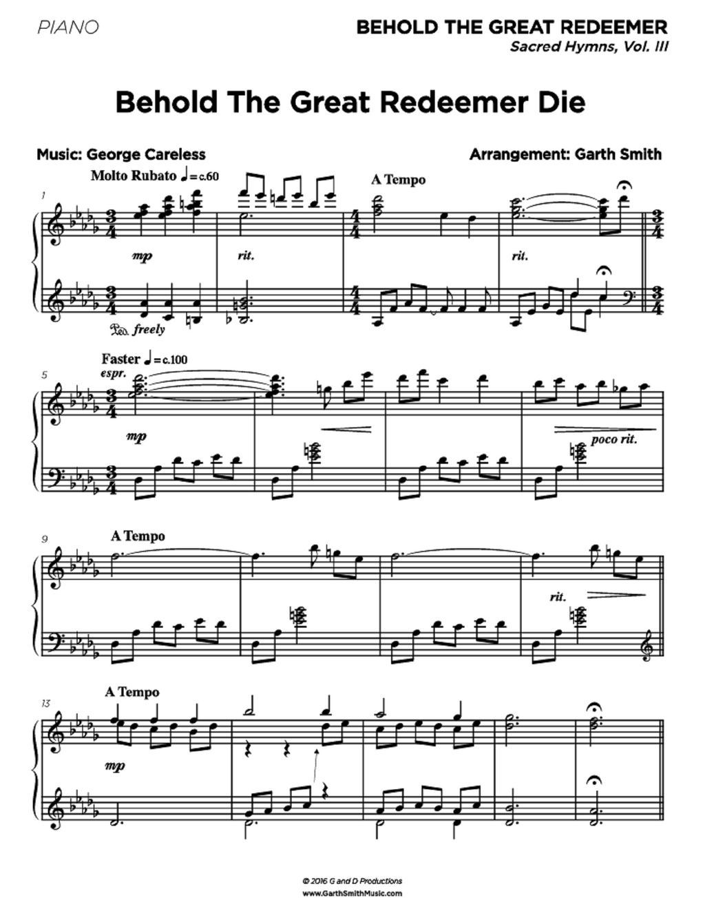 Behold the Great Redeemer Die - arr. Garth W. Smith (Piano Solo)