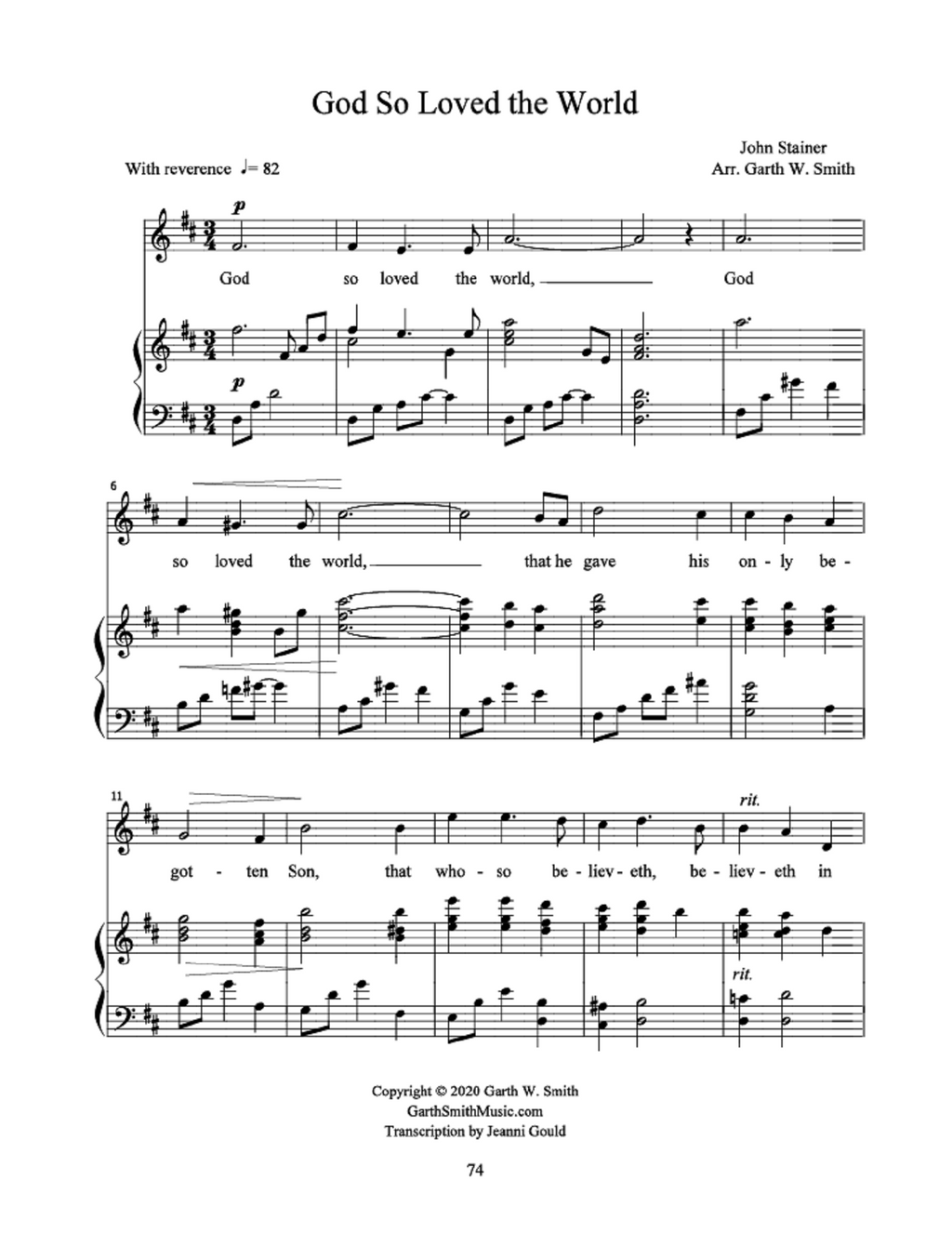 God So Loved the World - arr. Garth W. Smith (Vocal Solo)