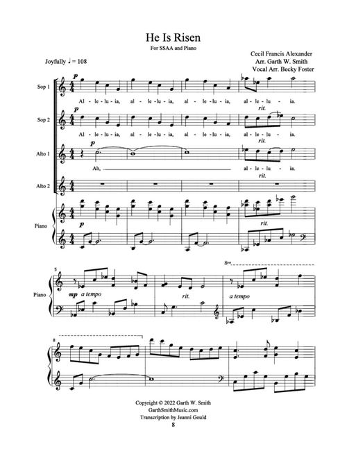 He is Risen - arr. Garth W. Smith (Piano Solo with supporting SSAA Women's Choir)