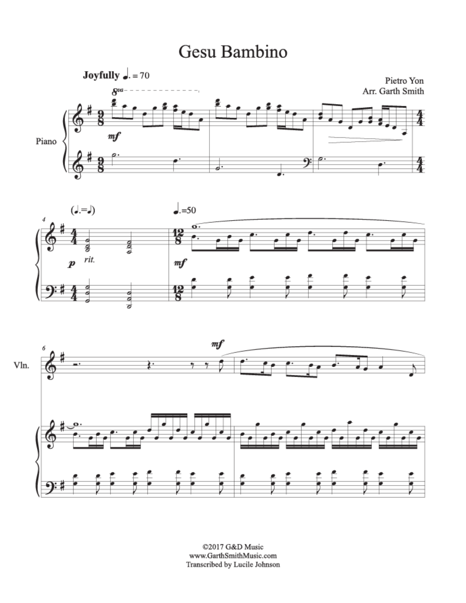 Gesu Bambino - arr. Garth W. Smith (Piano Violin Duet)
