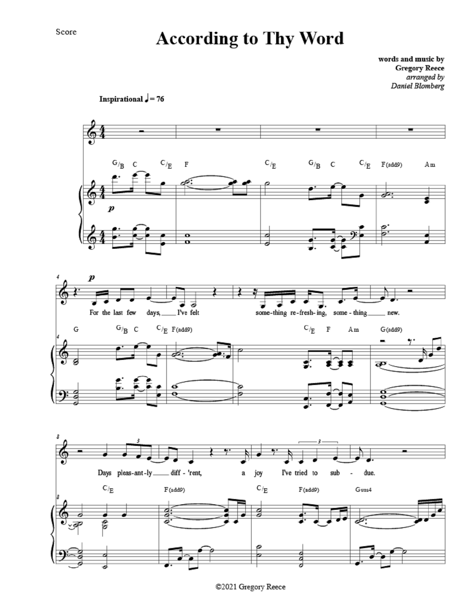 According to Thy Word - Greg Reece, Daniel Blomberg (Vocal Solo)