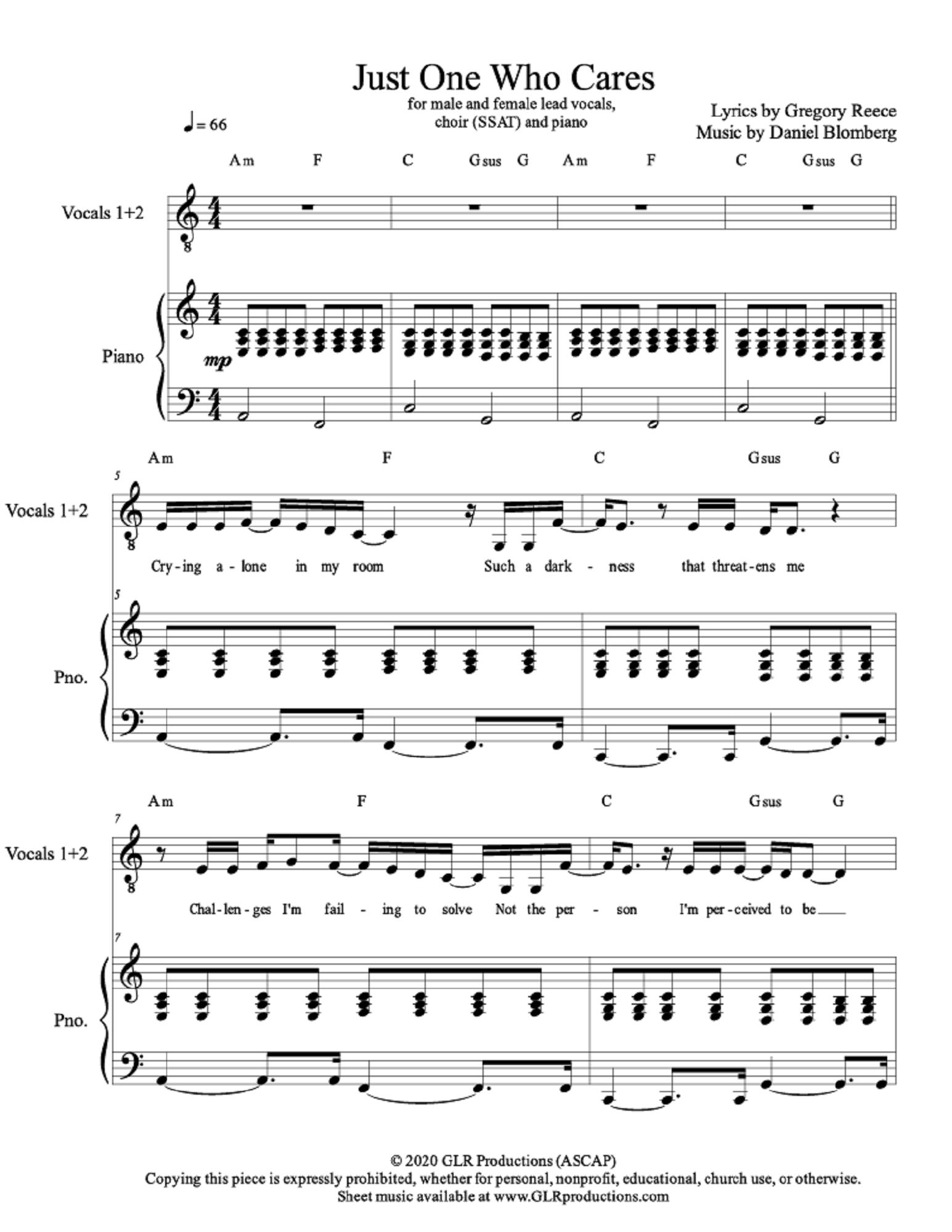 Just One Who Cares - Greg Reece, Daniel Blomberg (Male and Female Soloists + SSAT choir)