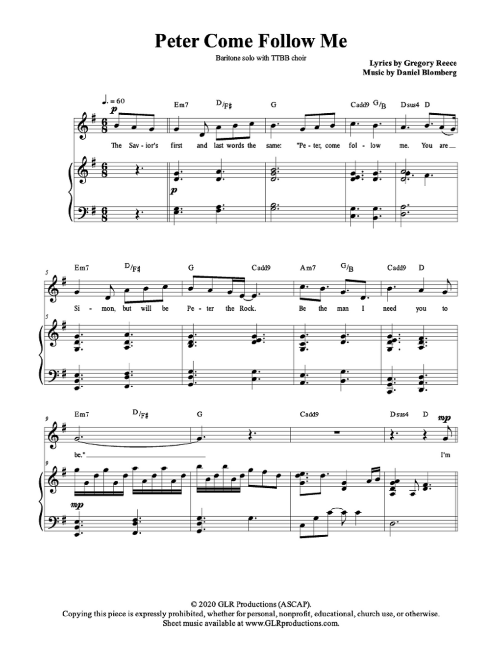 Peter, Come Follow Me - Greg Reece, Daniel Blomberg (Baritone Vocal Solo with optional TTBB Choir)