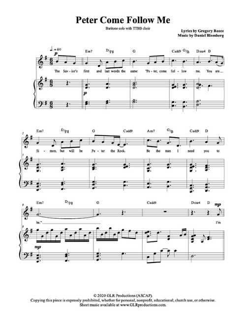 Peter, Come Follow Me - Greg Reece, Daniel Blomberg (Baritone Vocal Solo with optional TTBB Choir)
