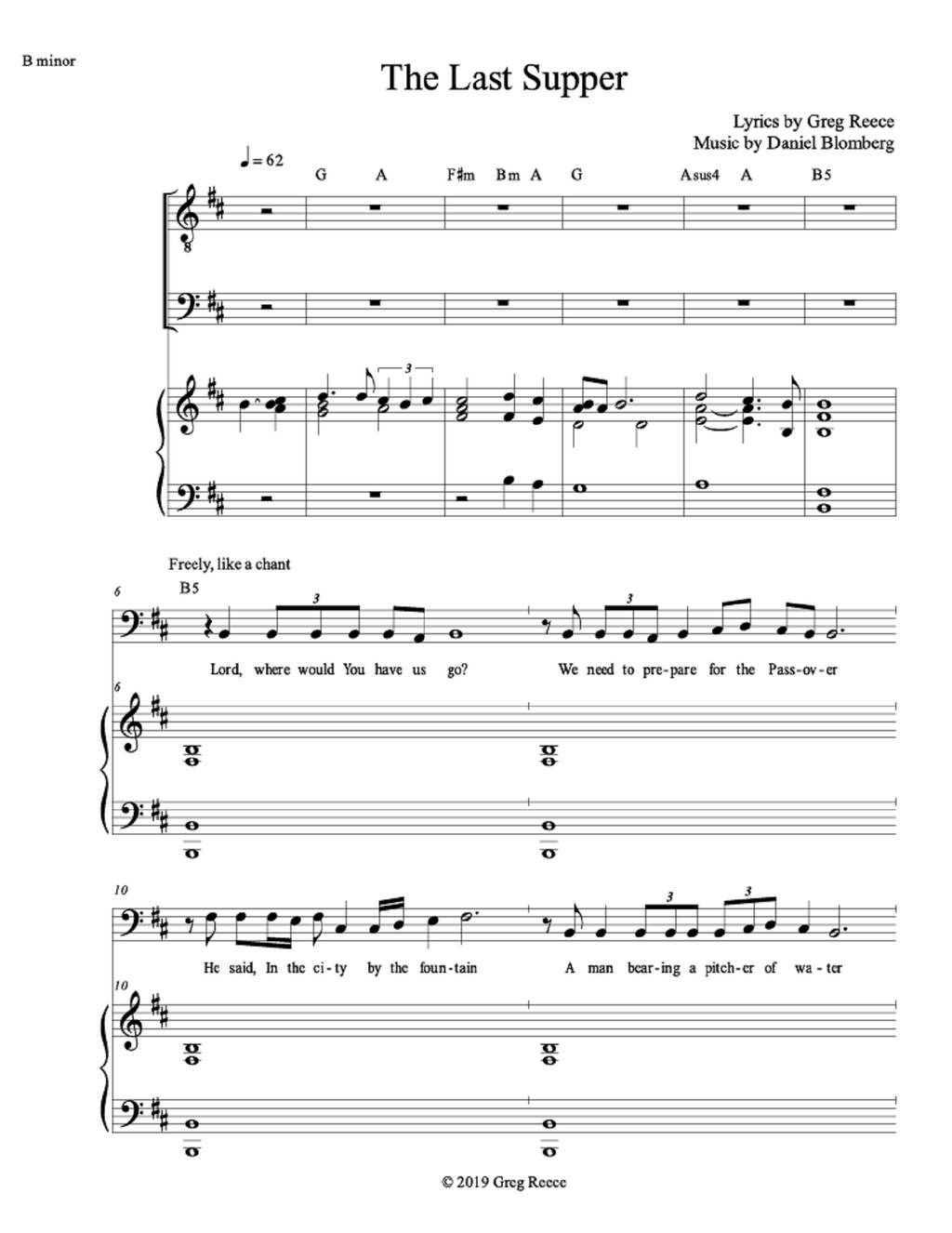 The Last Supper - Greg Reece, Daniel Blomberg (3 Male Soloists + TTBB Choir)