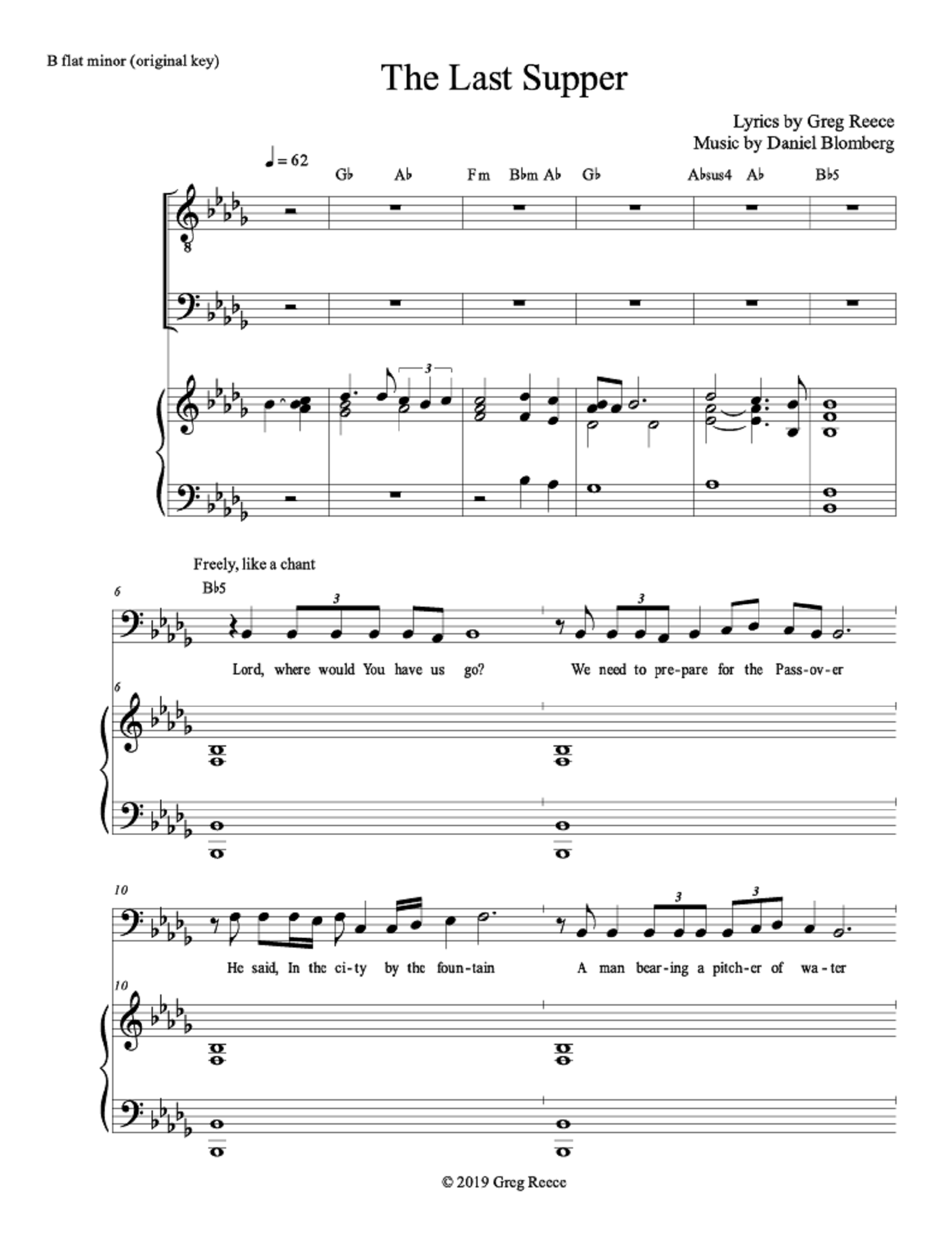 The Last Supper - Greg Reece, Daniel Blomberg (3 Male Soloists + TTBB Choir)