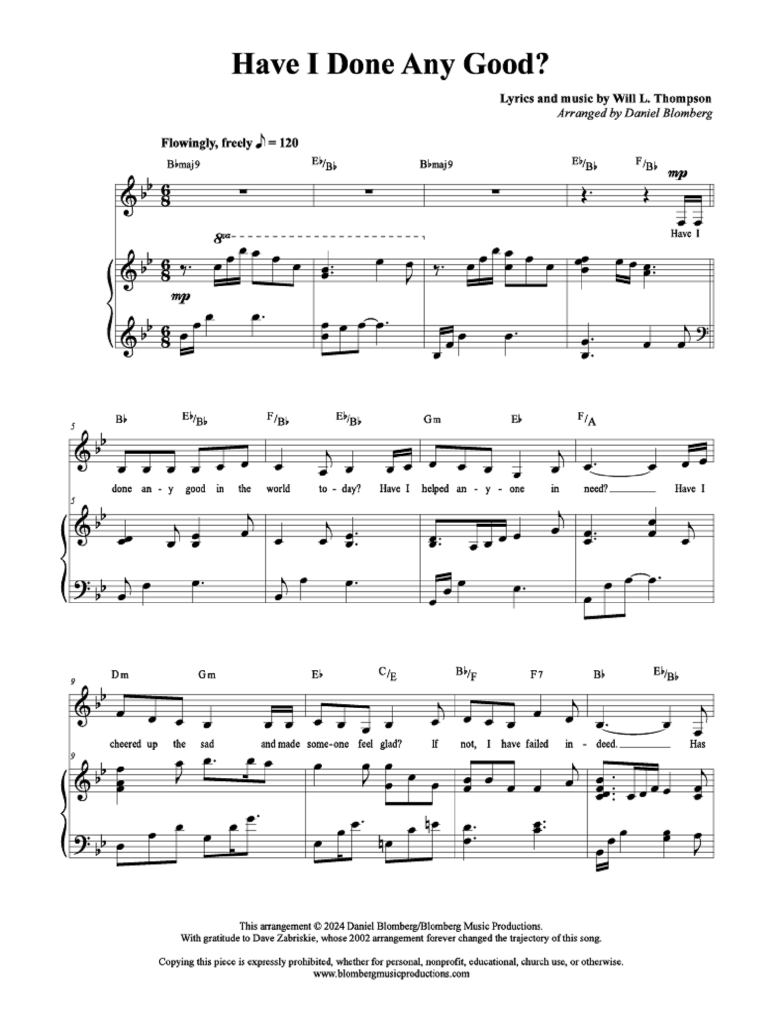 Have I Done Any Good? - arr. Daniel Blomberg (Vocal Solo for Alto / High Tenor)