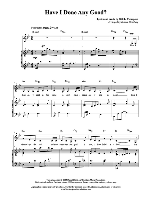 Have I Done Any Good? - arr. Daniel Blomberg (Vocal Solo for Alto / High Tenor)