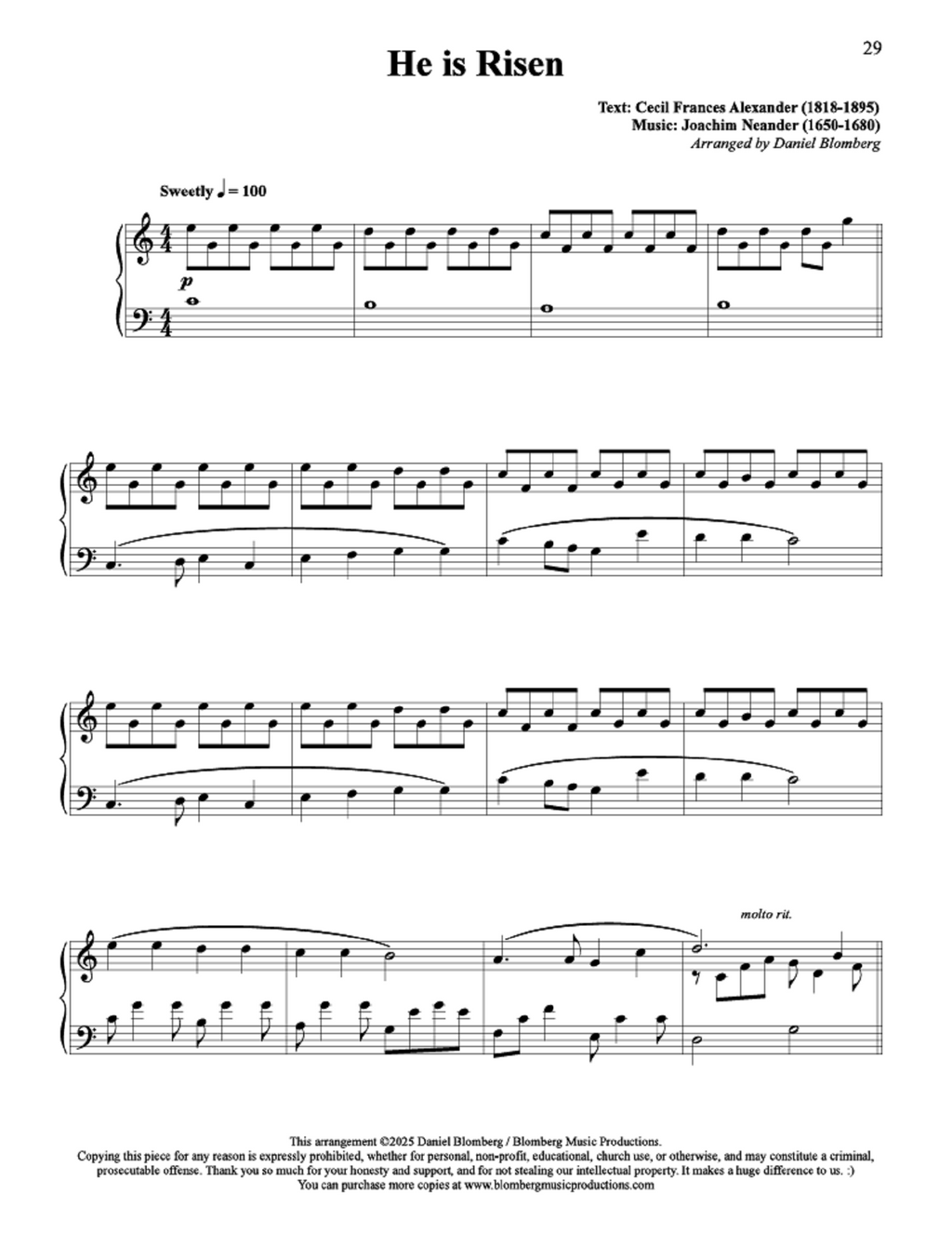 He is Risen - arr. Daniel Blomberg (Piano Solo)