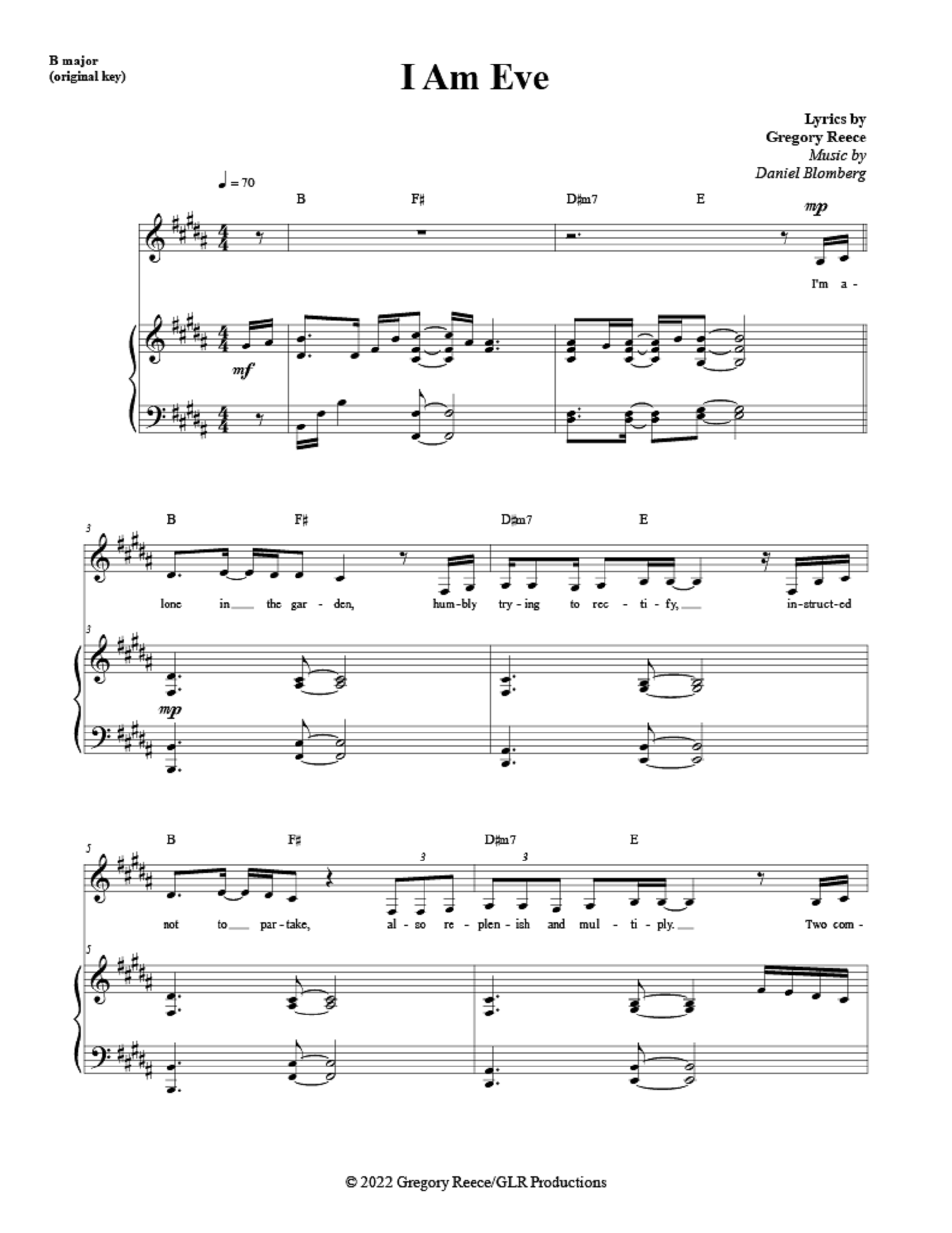 I Am Eve - Greg Reece, Daniel Blomberg (Vocal Solo)