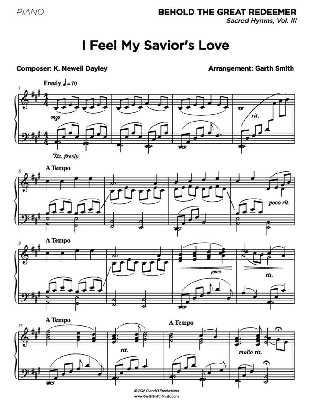 I Feel My Savior's Love - arr. Garth Smith (Piano Solo)