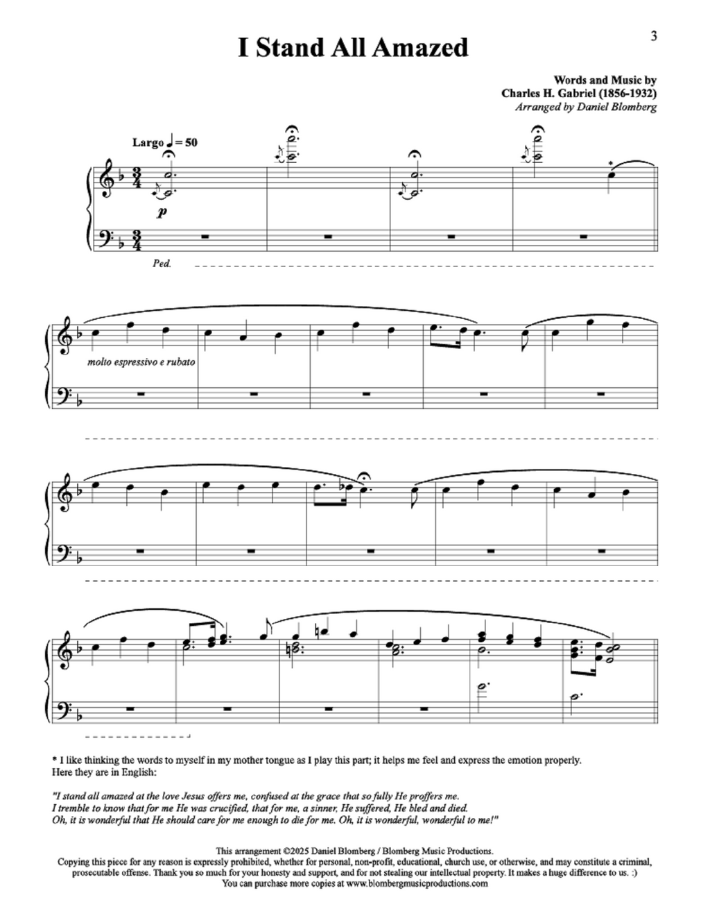 I Stand All Amazed - arr. Daniel Blomberg (Piano Solo)