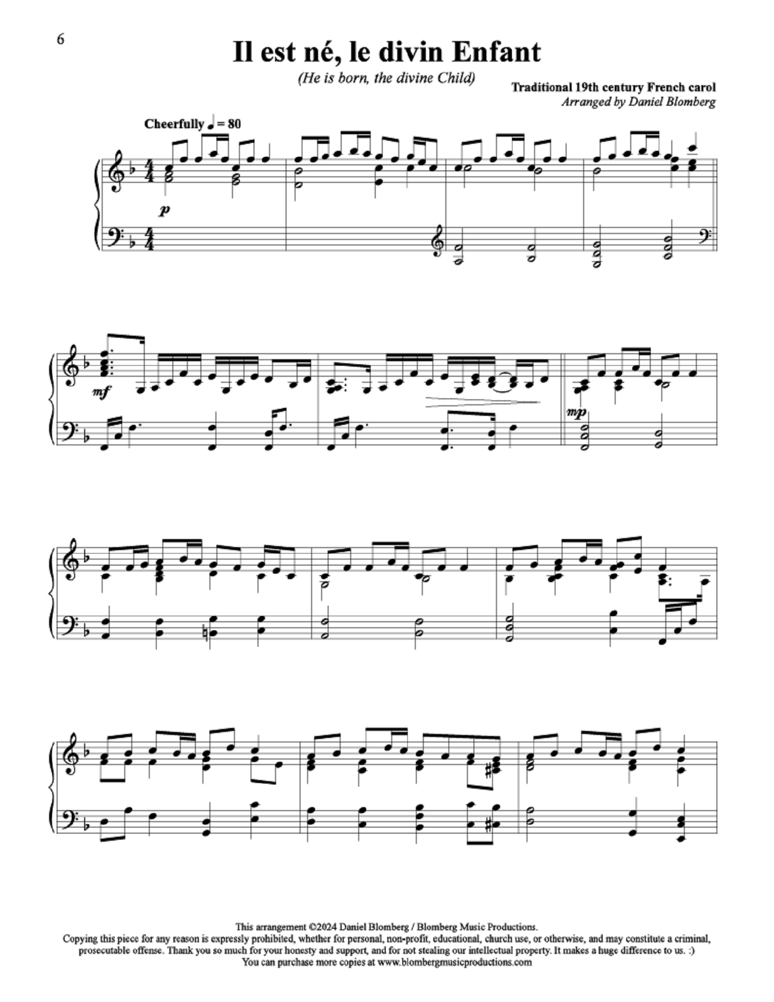 Il est né, le divin Enfant (He Is Born, the Divine Christ Child) - arr. Daniel Blomberg (Piano Solo)