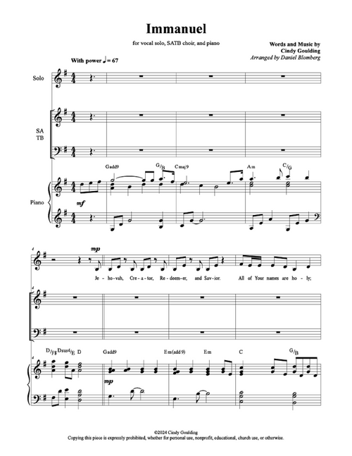 Immanuel - Cindy Goulding (Solo + SATB Choir)