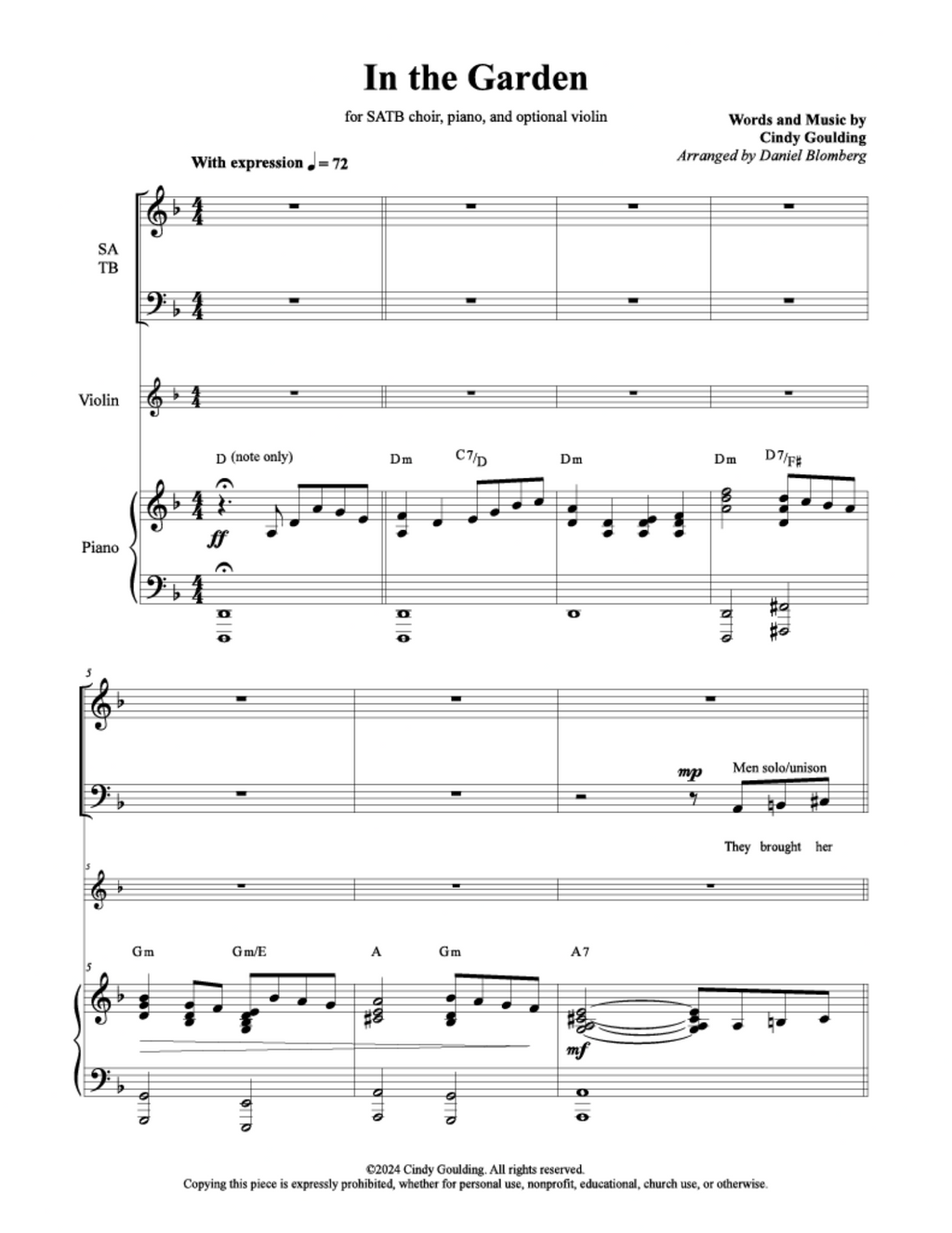 In the Garden - Cindy Goulding (Vocal Solo / SATB, with optional Violin)