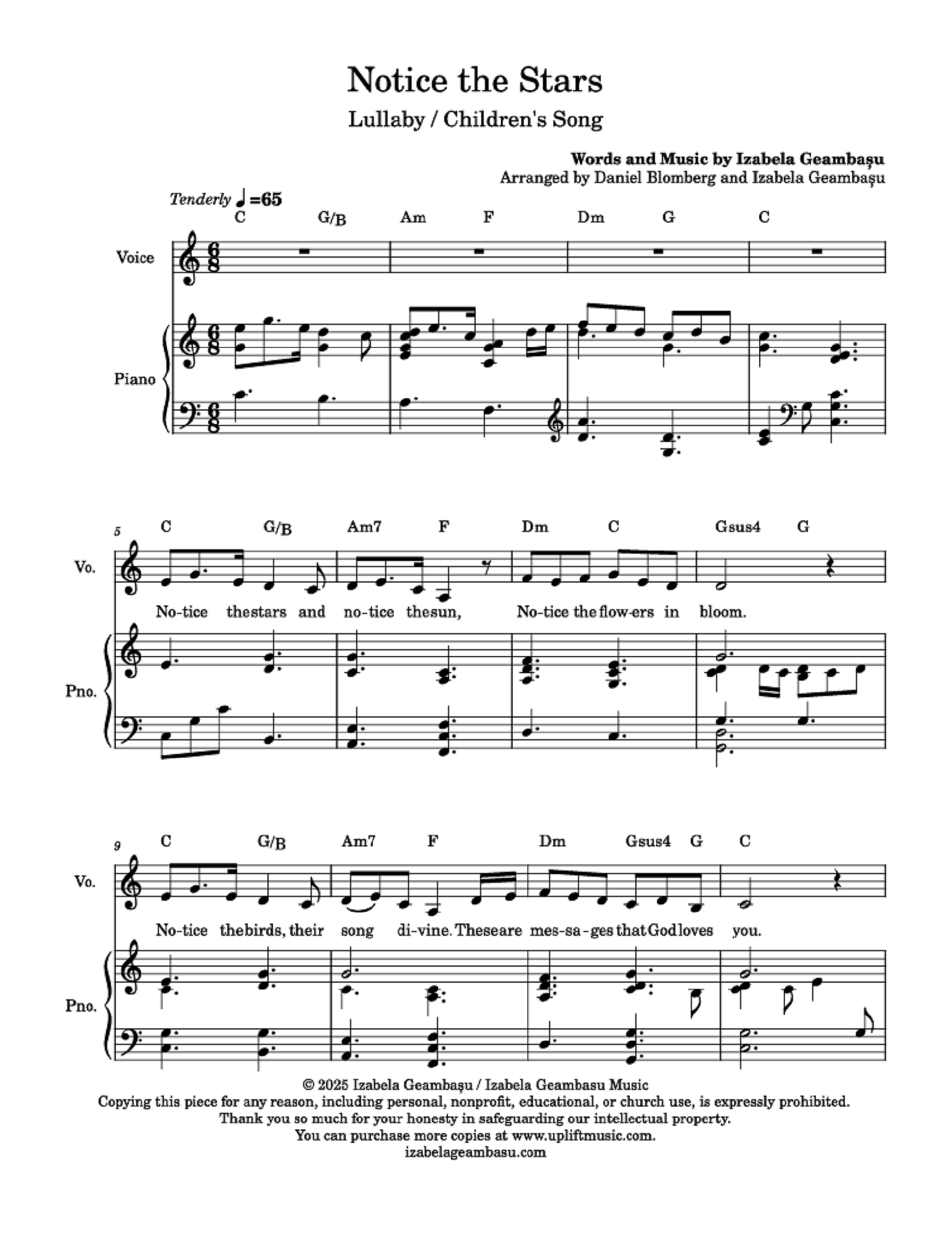 Notice the Stars - Izabela Geambașu (Lullaby / Children's Song for Vocal Solo / Duet / Trio / Children's Choir / Youth Choir / SA / Soloists + Choir)