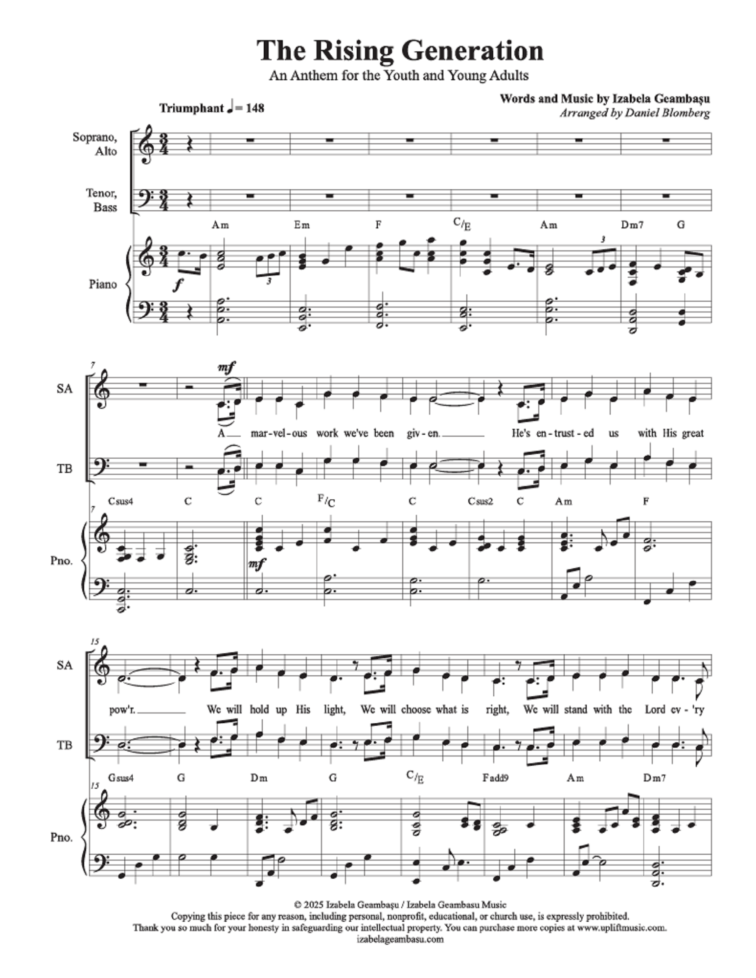 The Rising Generation – An Anthem for the Youth and Young Adults - Izabela Geambașu (SATB)
