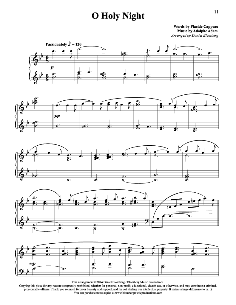 Sacred Christmas - advanced piano solos: Silent Night - Il est ne, le divin Enfant (He is born, the divine Child) - O Holy Night - Away in a Manger - The First Noel - Christmas Night - Still, Still, Still - Wonderful Peace (Jul, jul, strålande jul)