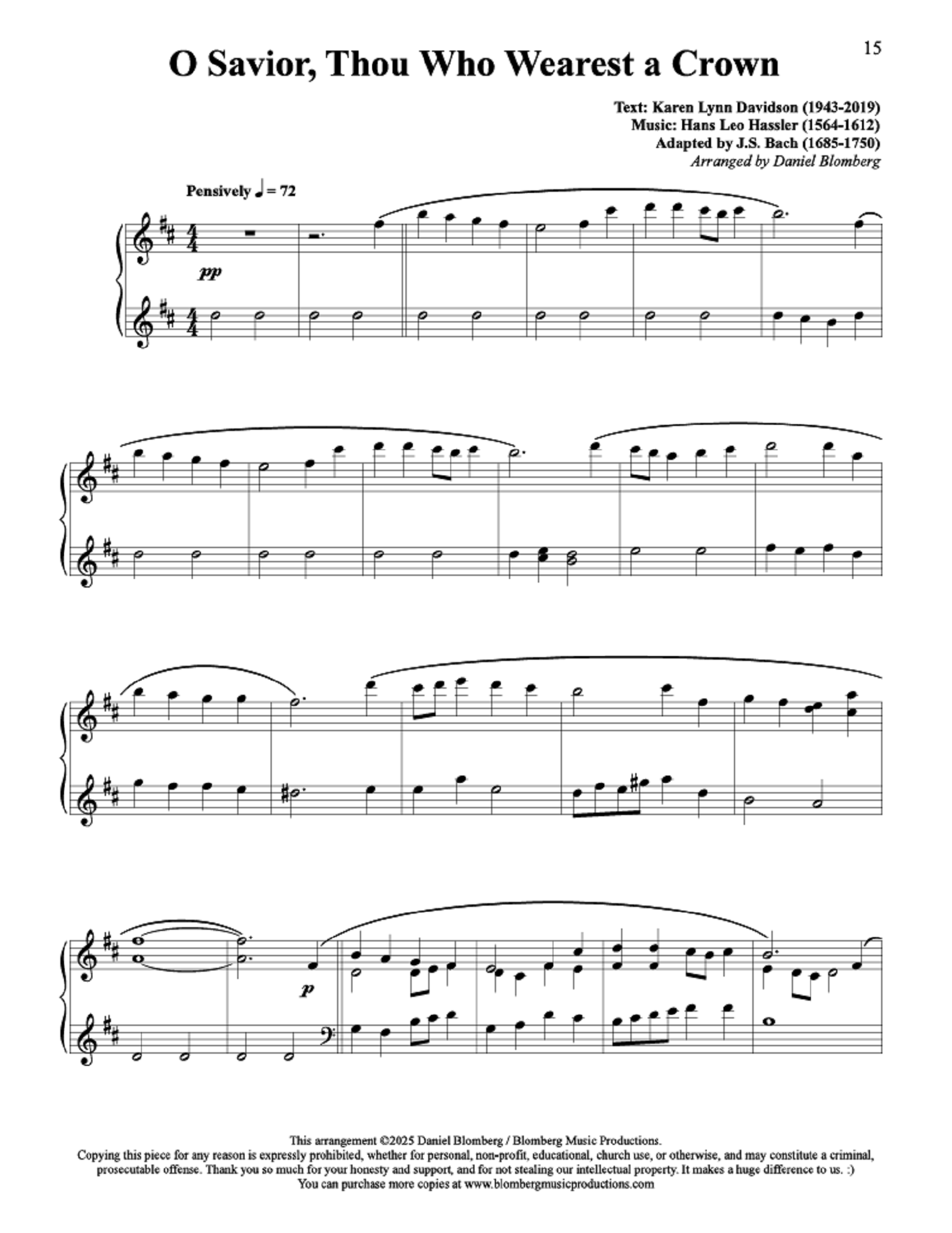 O Savior, Thou Who Wearest a Crown - arr. Daniel Blomberg (Piano Solo)