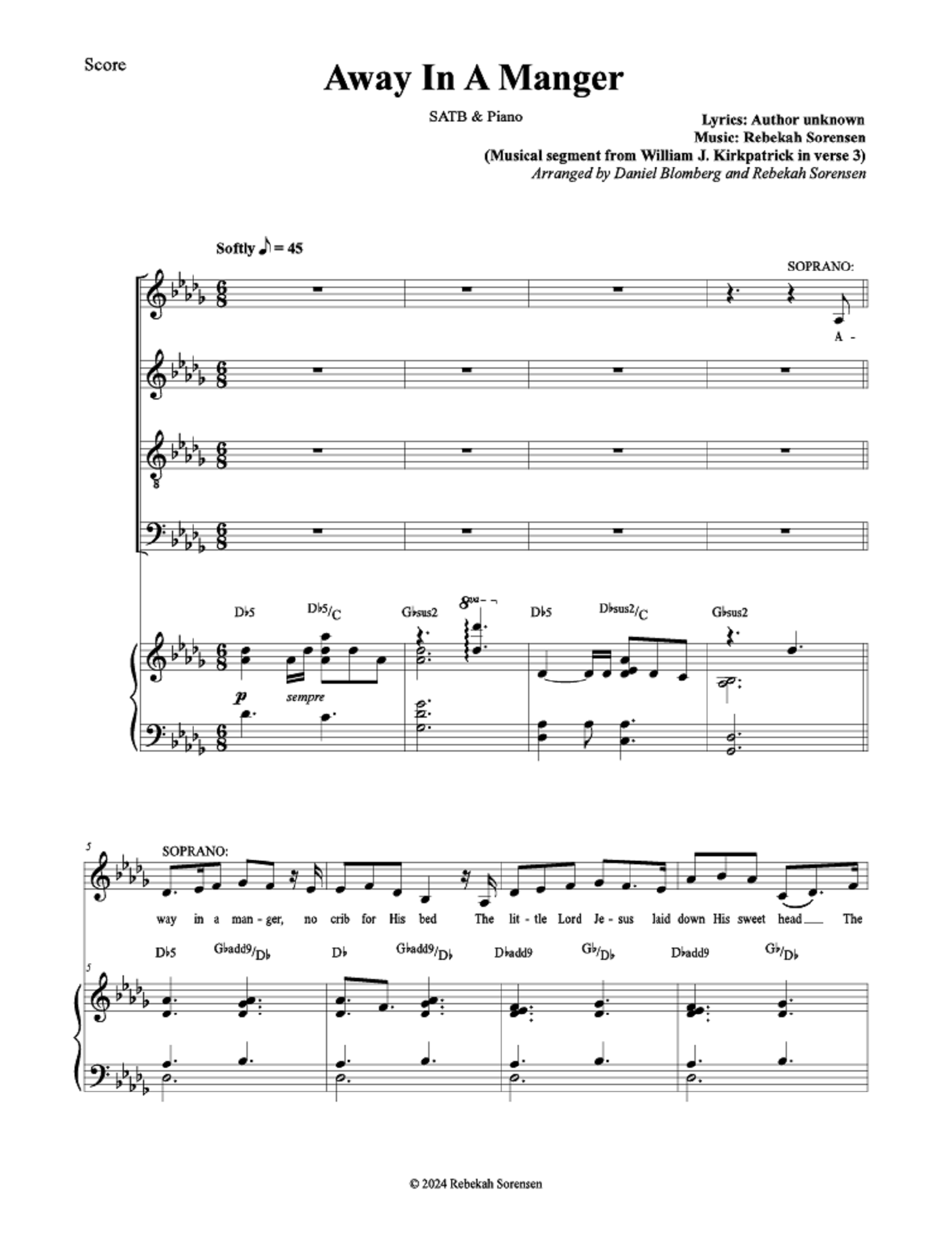 Away in a Manger - arr. Rebekah Sorensen (SATB)