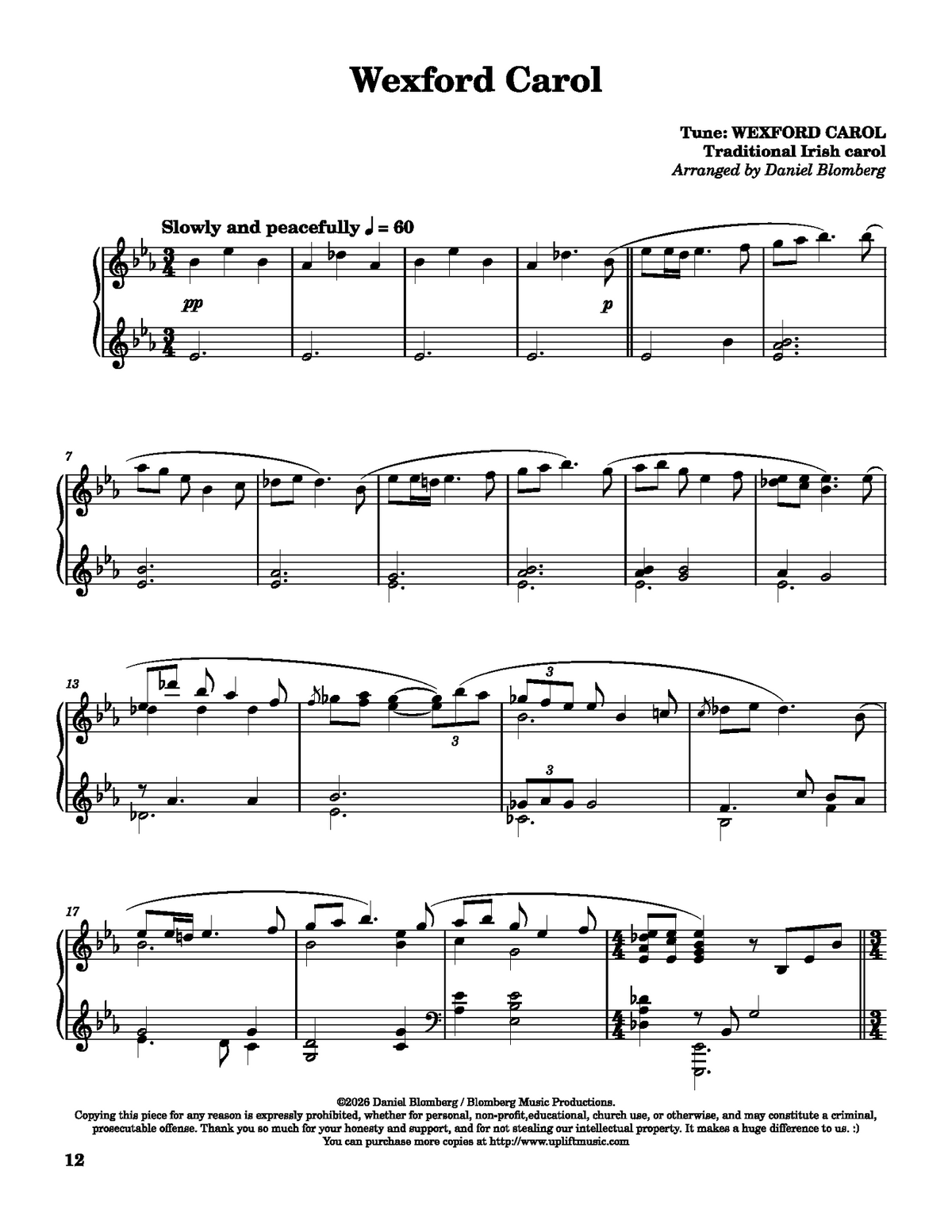 Sacred Christmas III - Daniel Blomberg (Advanced Piano Solos)