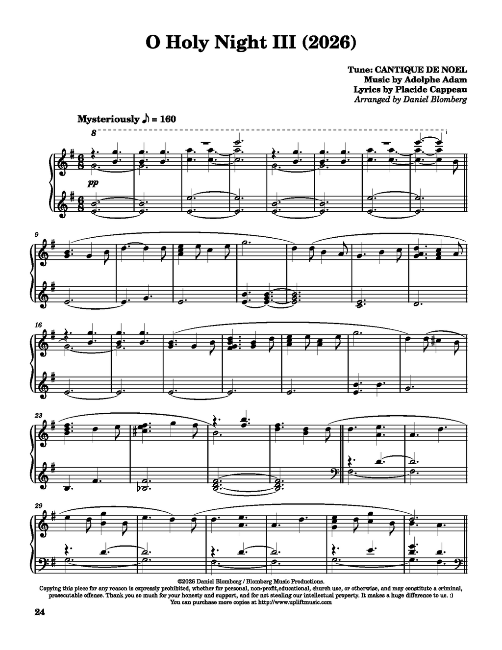 Sacred Christmas III - Daniel Blomberg (Advanced Piano Solos)