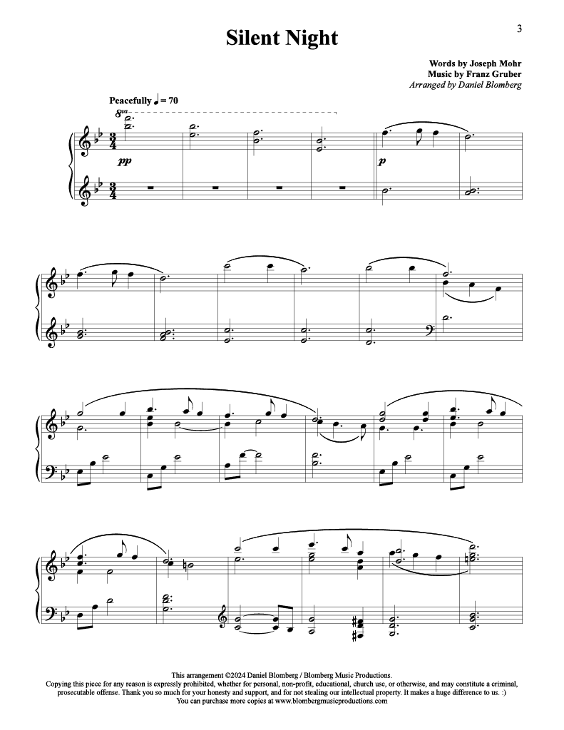 Sacred Christmas - advanced piano solos: Silent Night - Il est ne, le divin Enfant (He is born, the divine Child) - O Holy Night - Away in a Manger - The First Noel - Christmas Night - Still, Still, Still - Wonderful Peace (Jul, jul, strålande jul)