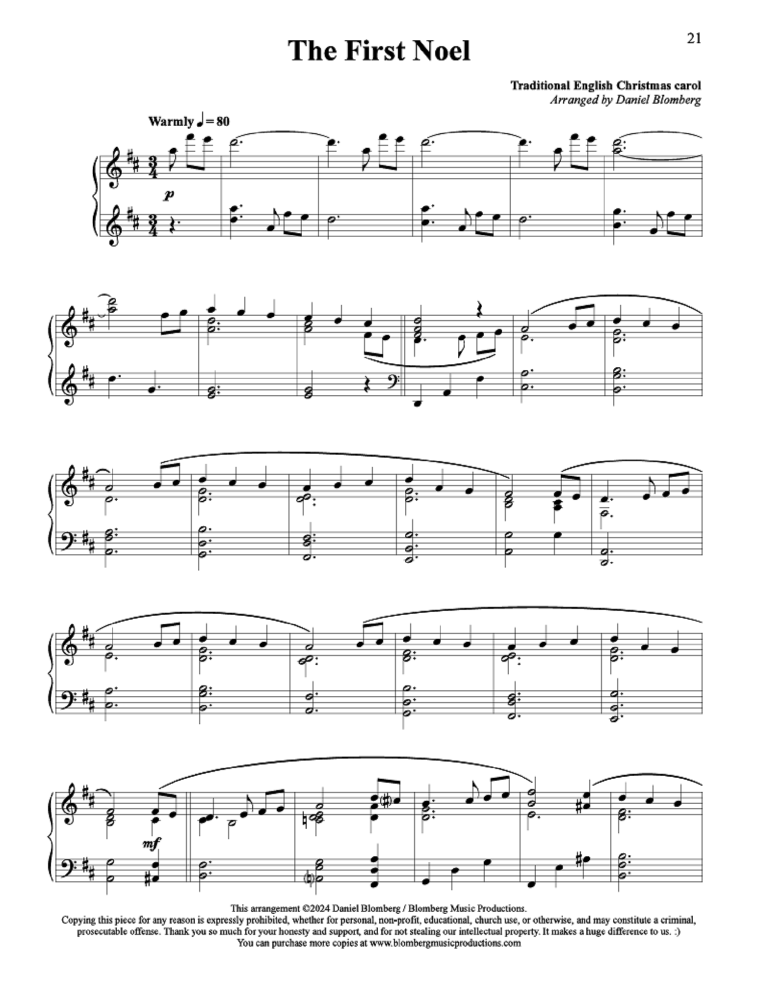 The First Noel - arr. Daniel Blomberg (Piano Solo)