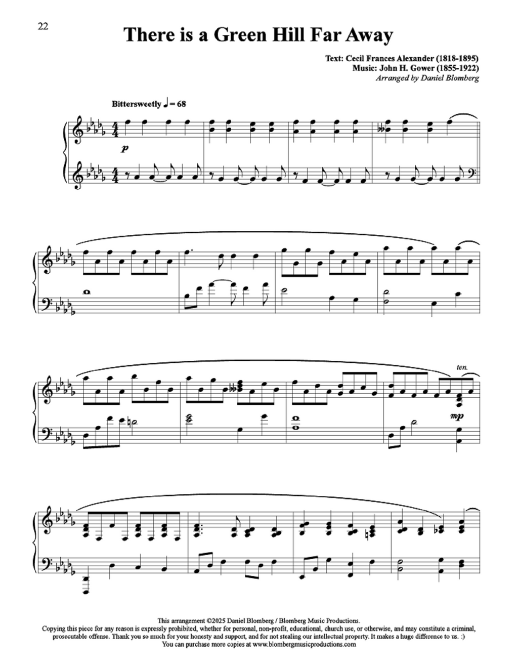 There is a Green Hill Far Away - arr. Daniel Blomberg (Piano Solo)
