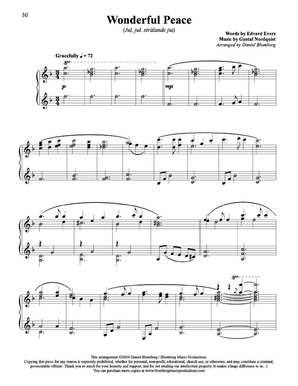 Wonderful Peace (Jul, jul, strålande jul) - arr. Daniel Blomberg (Piano Solo)